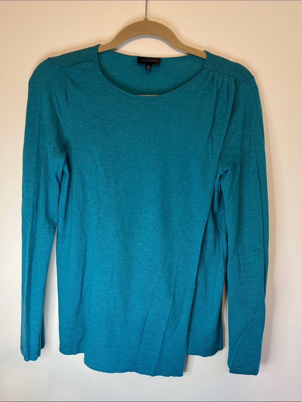 The Limited Teal Faux Wrap Long Sleeve Knit Top/ Light Sweater Size Small
